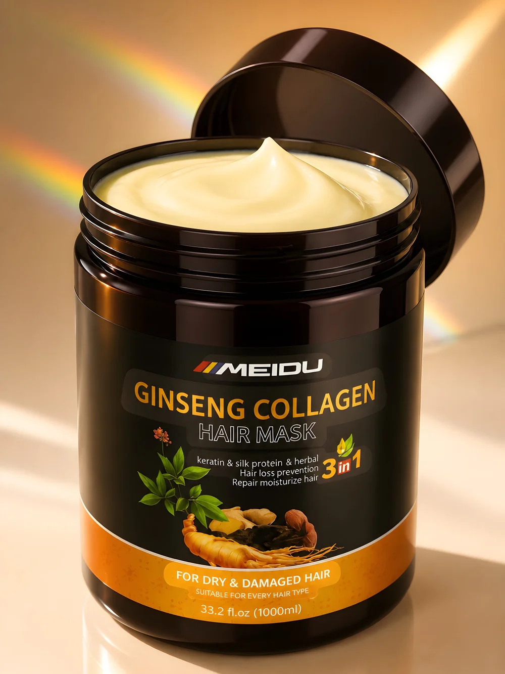 Ginseng Collagen Hair Mask - Nourishing Black Jar (Yellow Cream)